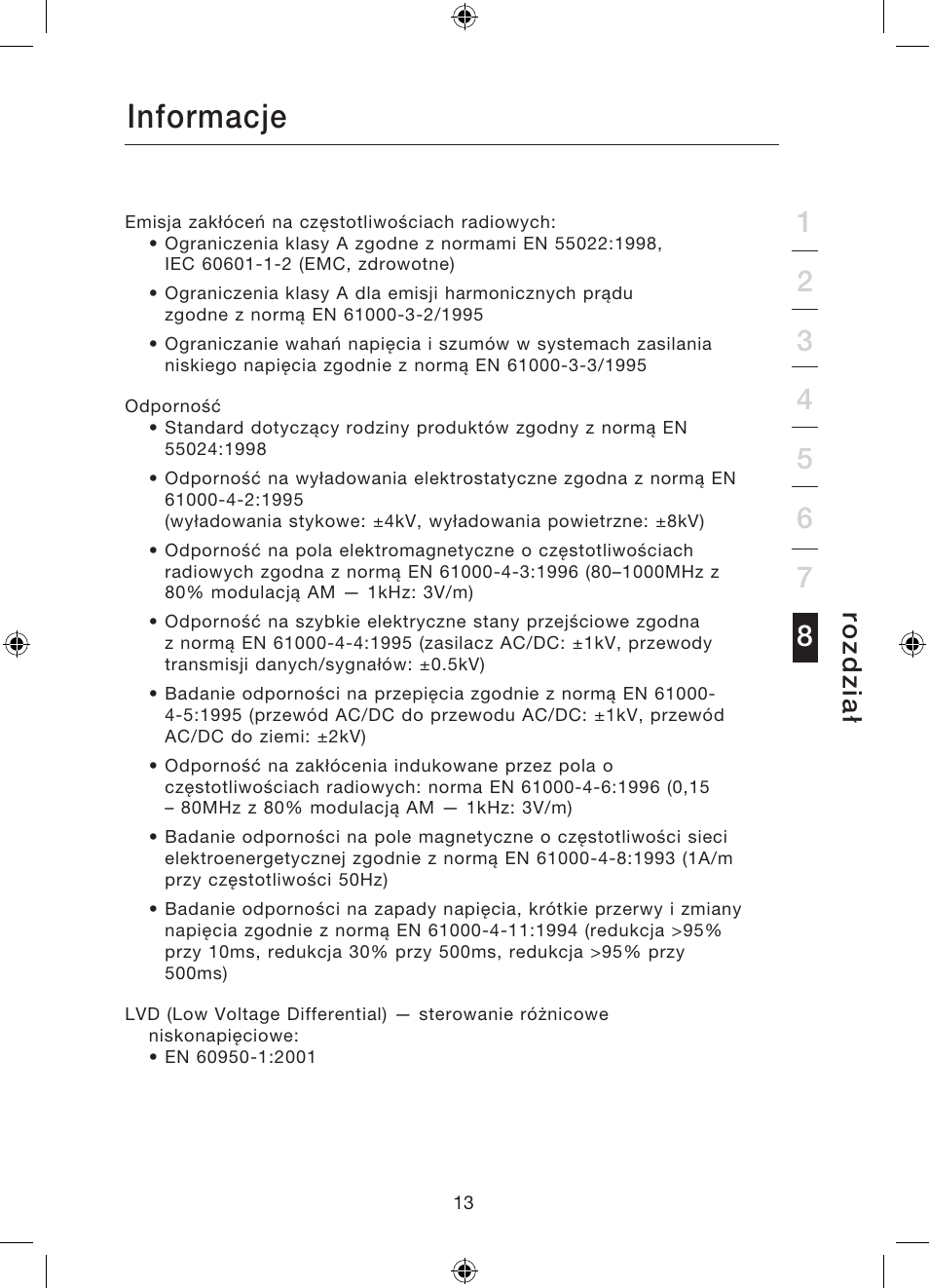 Informacje, Ro zd zi a ł | Belkin Gibagbit Switch F5D5141uk16 User Manual | Page 224 / 266