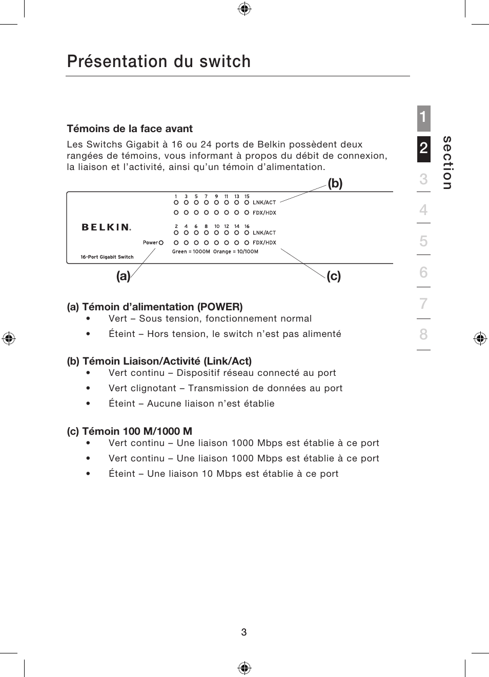 Introduction, Présentation du switch, Se c tio n | Belkin Gibagbit Switch F5D5141uk16 User Manual | Page 24 / 266