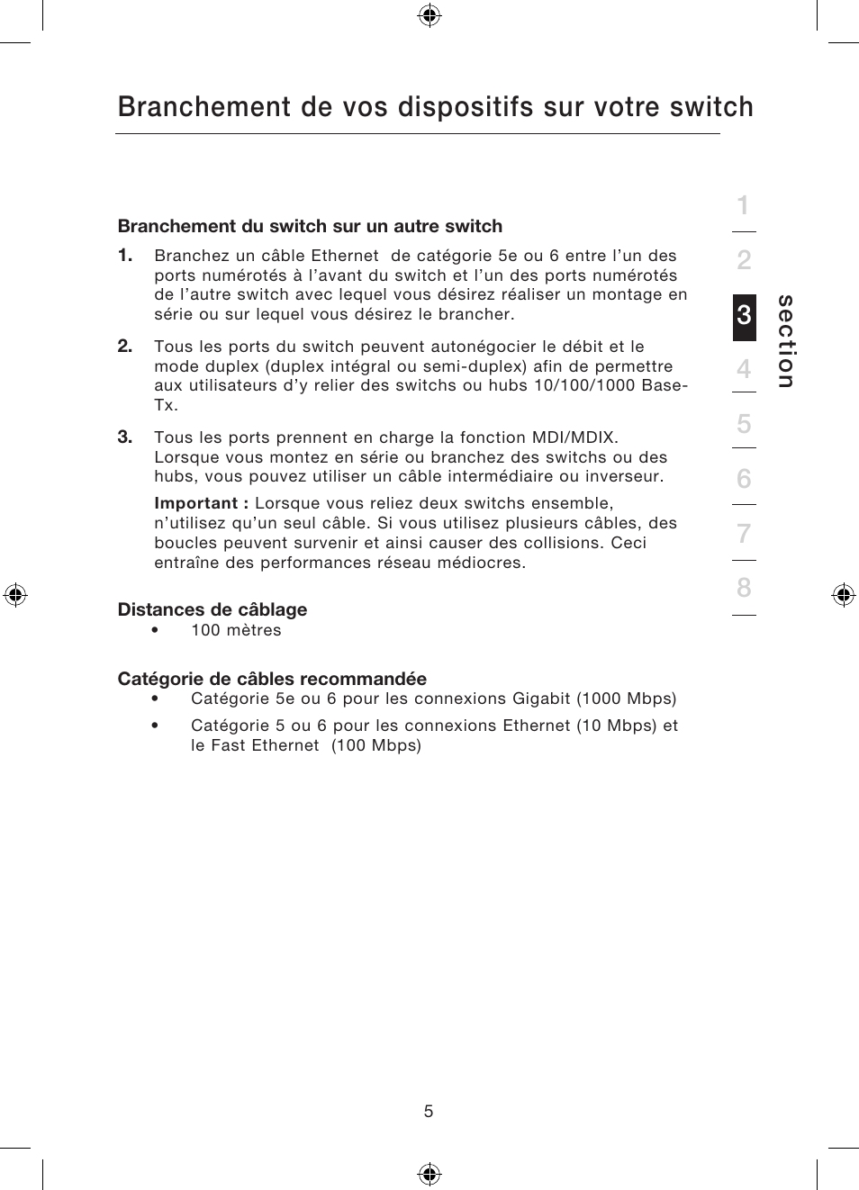 Branchement de vos dispositifs sur votre switch, Se c tio n | Belkin Gibagbit Switch F5D5141uk16 User Manual | Page 26 / 266