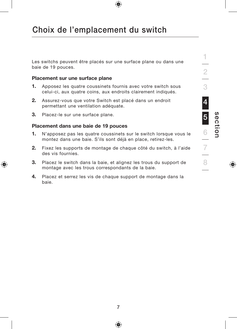 Choix de l’emplacement du switch, Se c tio n | Belkin Gibagbit Switch F5D5141uk16 User Manual | Page 28 / 266