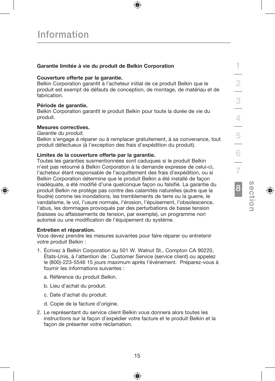 Information, Se c tio n | Belkin Gibagbit Switch F5D5141uk16 User Manual | Page 36 / 266