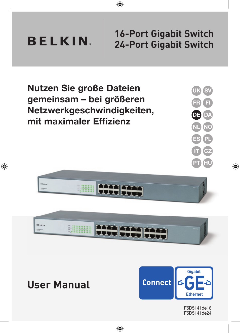 User manual, Port gigabit switch 24-port gigabit switch | Belkin Gibagbit Switch F5D5141uk16 User Manual | Page 39 / 266