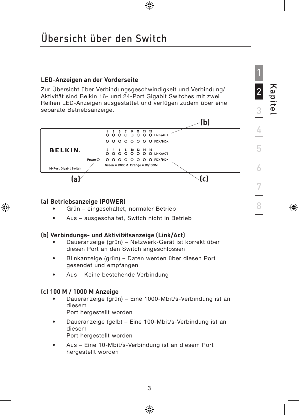 Einleitung, Übersicht über den switch, Ka p ite l | Belkin Gibagbit Switch F5D5141uk16 User Manual | Page 43 / 266