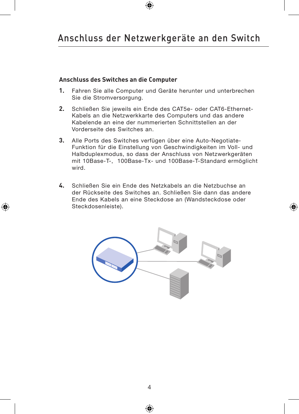 Anschluss der netzwerkgeräte an den switch | Belkin Gibagbit Switch F5D5141uk16 User Manual | Page 44 / 266