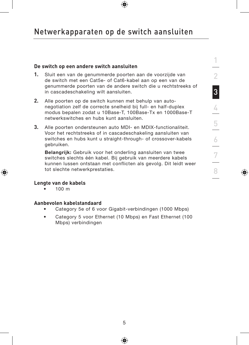 Netwerkapparaten op de switch aansluiten | Belkin Gibagbit Switch F5D5141uk16 User Manual | Page 64 / 266