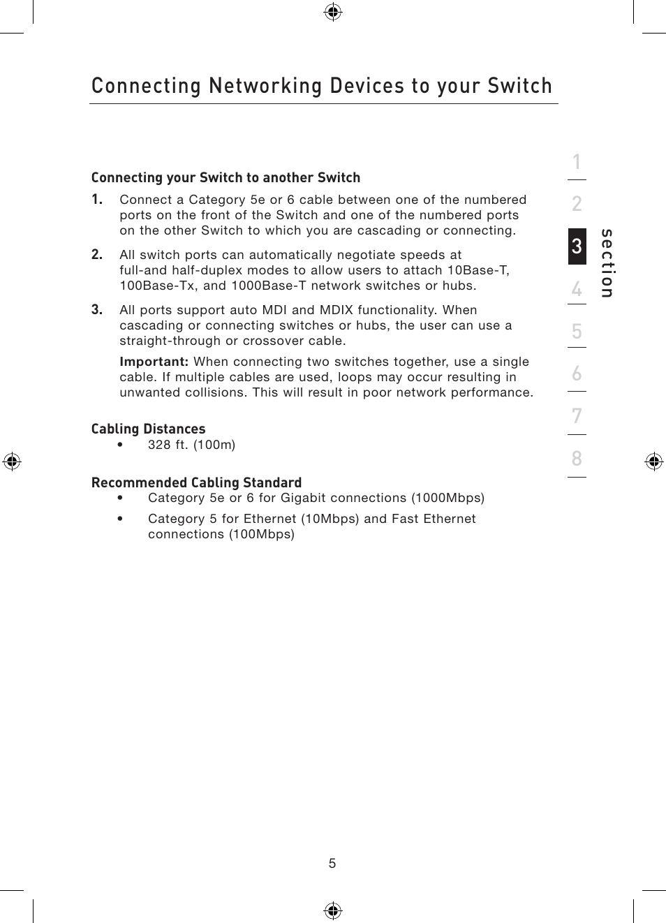 Connecting networking devices to your switch, Se ct io n | Belkin Gibagbit Switch F5D5141uk16 User Manual | Page 7 / 266