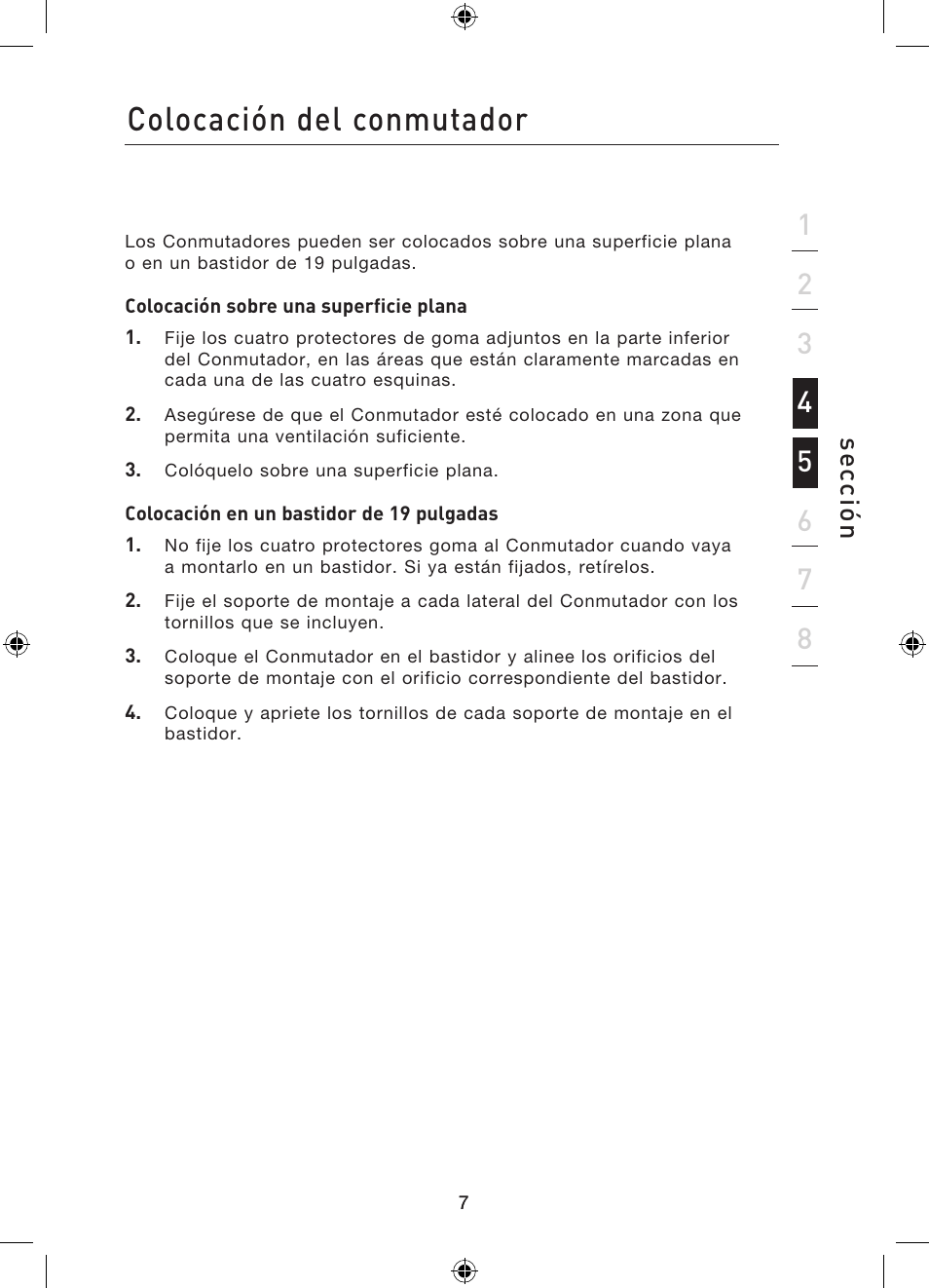 Colocación del conmutador, Se cc ió n | Belkin Gibagbit Switch F5D5141uk16 User Manual | Page 85 / 266