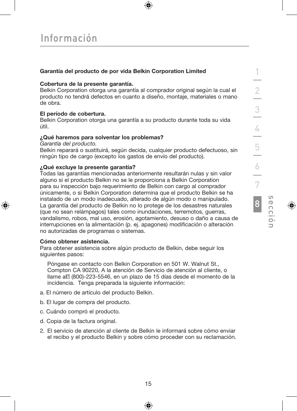 Información, Se cc ió n | Belkin Gibagbit Switch F5D5141uk16 User Manual | Page 93 / 266