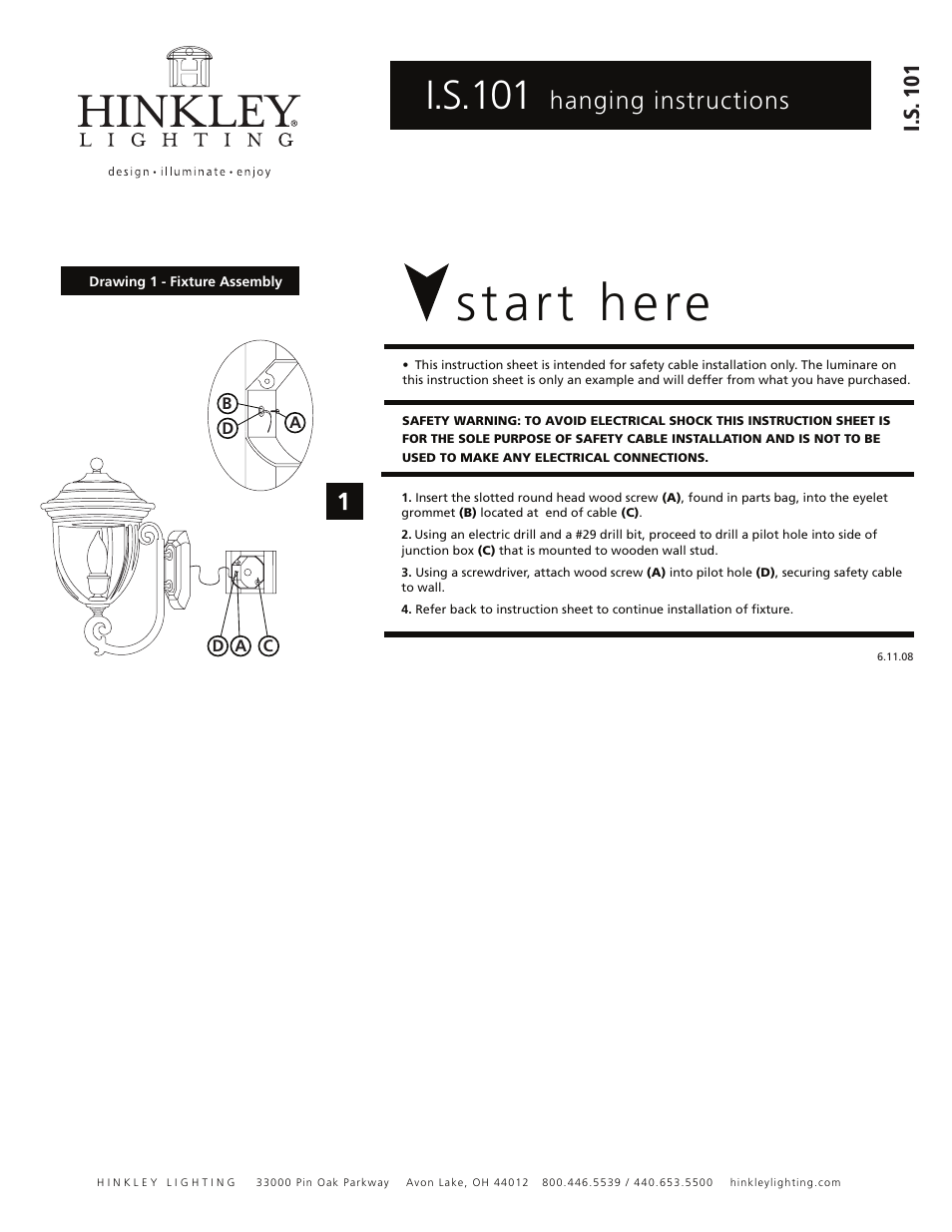 Start here, I.s.101, Hanging instructions | Hinkley Lighting CLIFTON PARK 2428 User Manual | Page 3 / 3