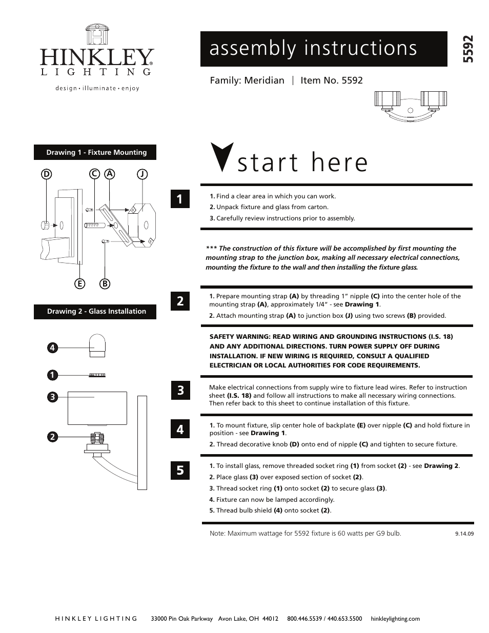 Hinkley Lighting MERIDIAN 5592 User Manual | 2 pages