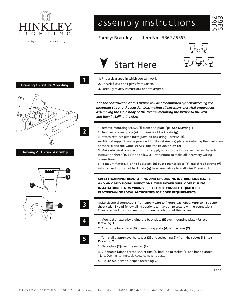 Hinkley Lighting BRANTLEY 5363 User Manual | 1 page
