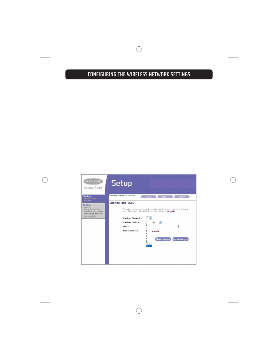 Configuring the wireless network settings | Belkin F5D7130 User Manual | Page 16 / 36
