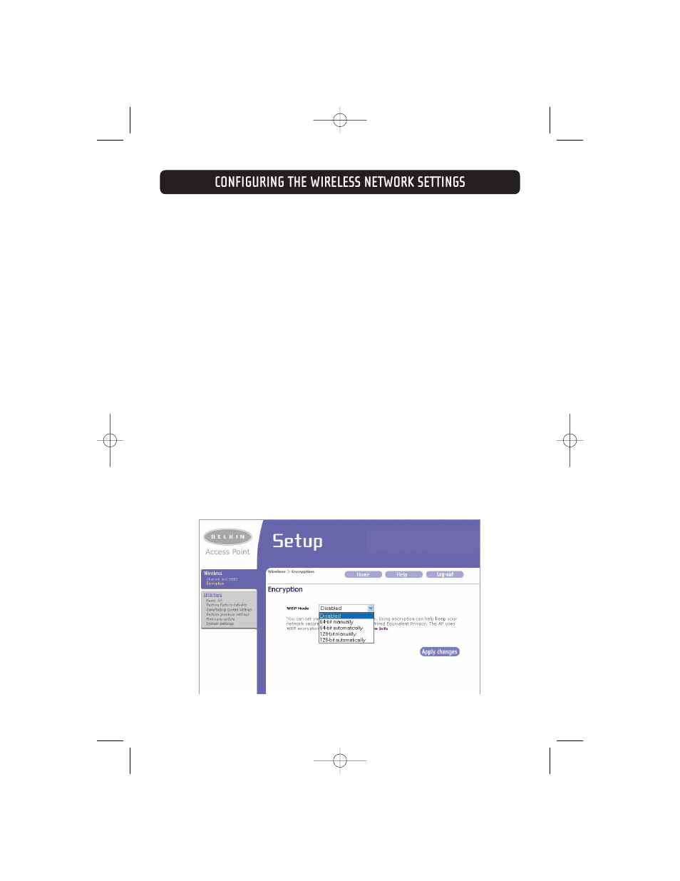 Configuring the wireless network settings | Belkin F5D7130 User Manual | Page 19 / 36