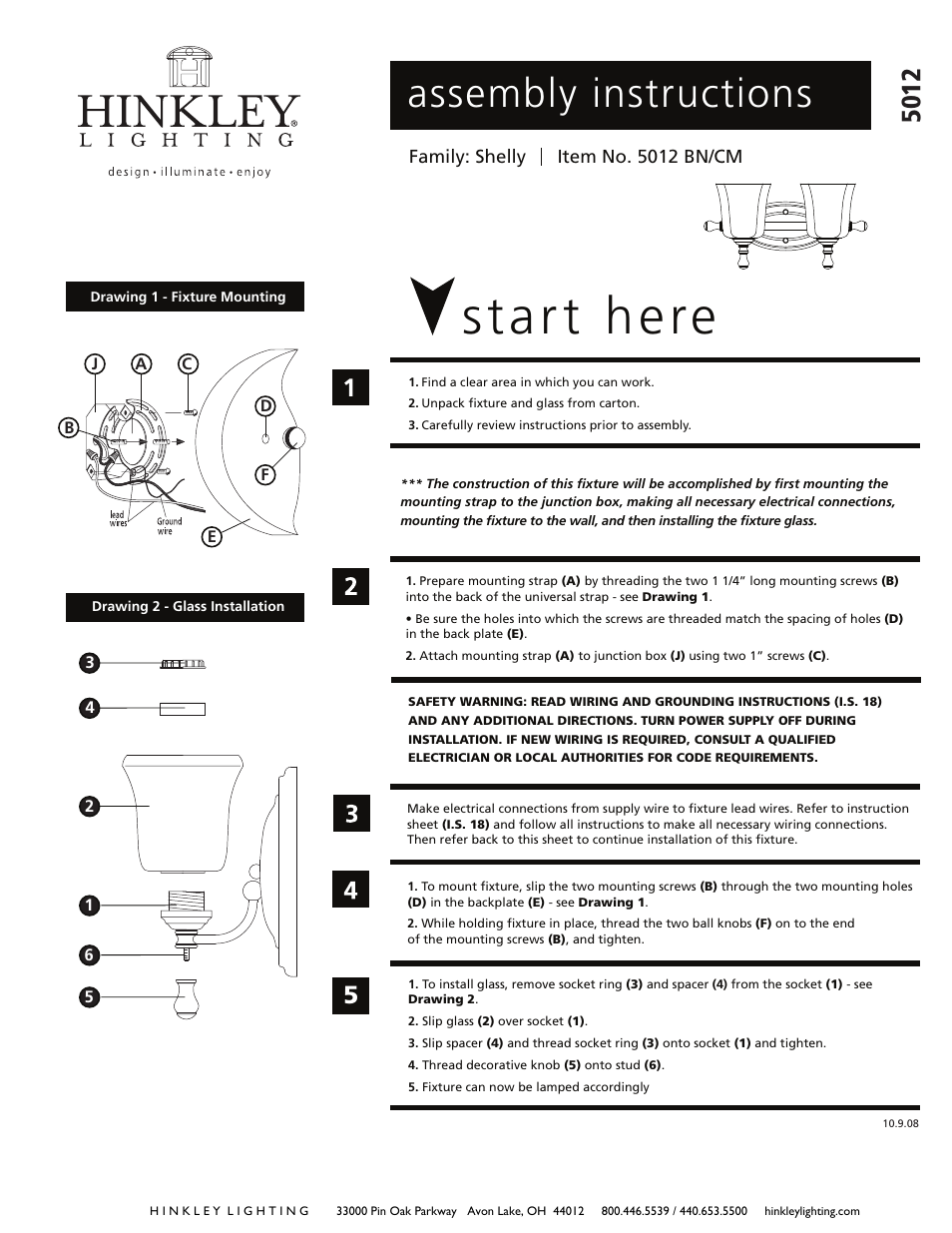 Hinkley Lighting SHELLY 5012 User Manual | 2 pages