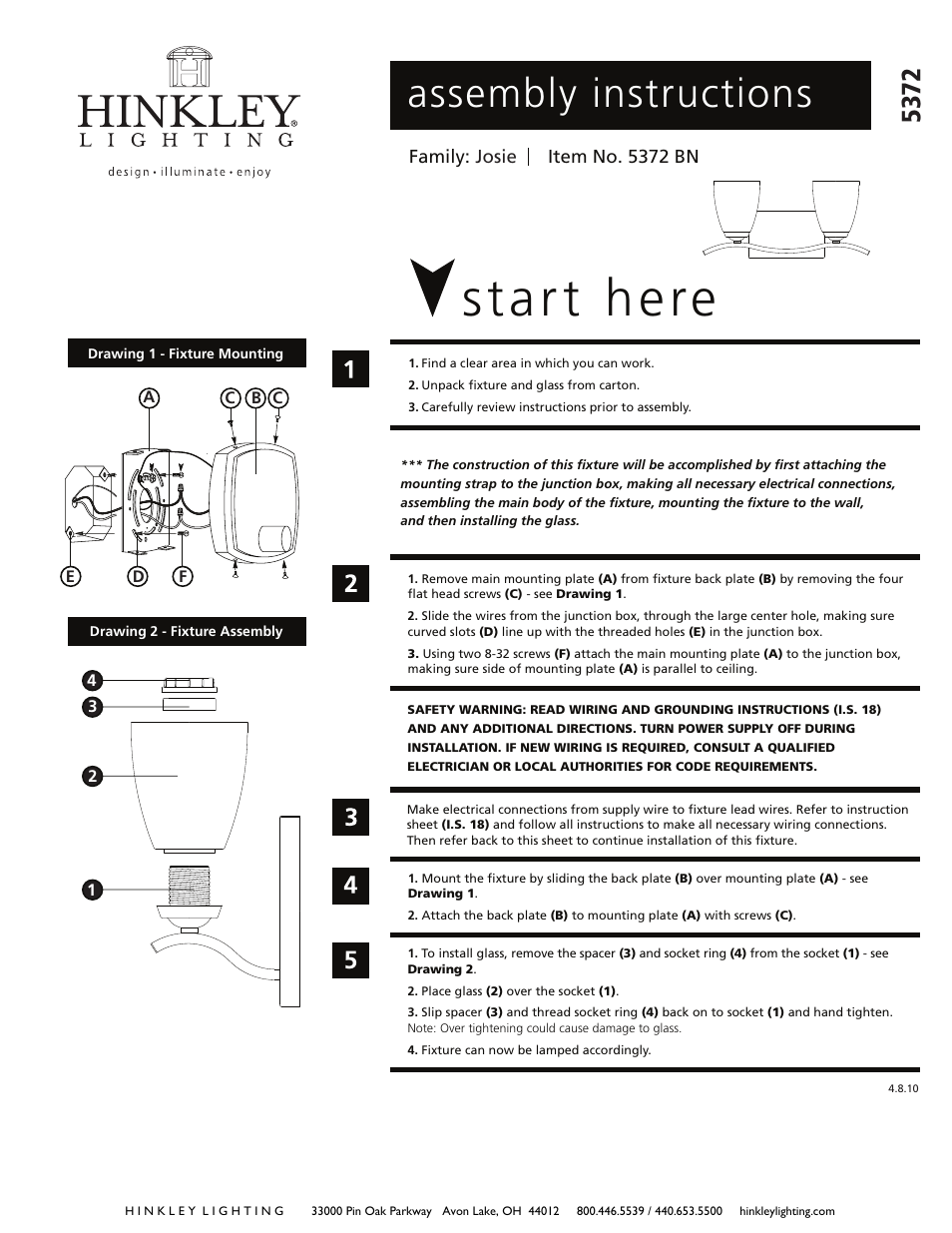 Hinkley Lighting JOSIE 5372 User Manual | 2 pages