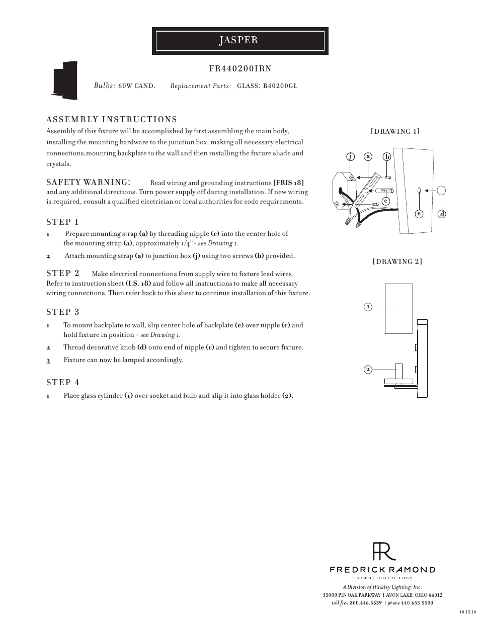 Hinkley Lighting JASPER FR40200IRN User Manual | 1 page