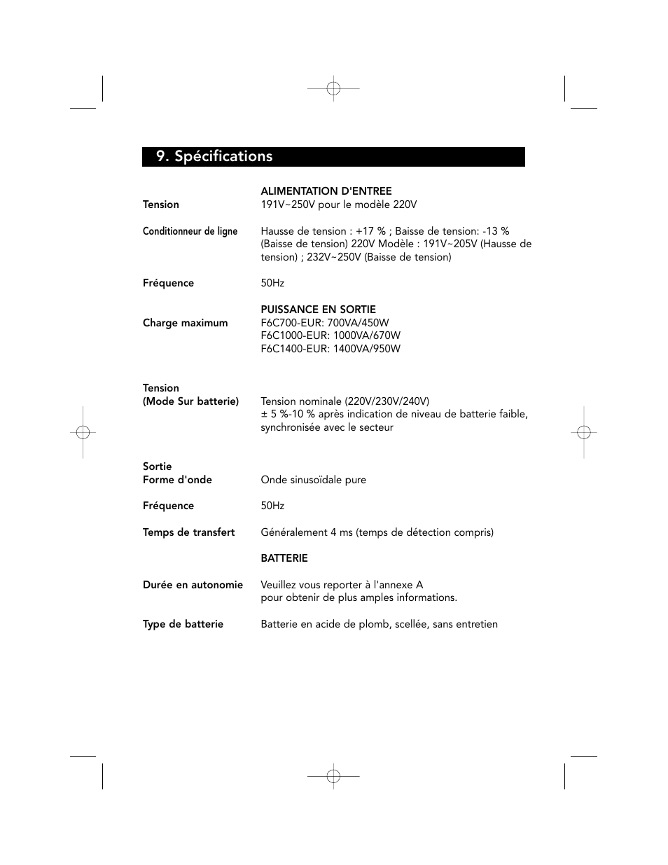 Spécifications | Belkin F6C700-EUR User Manual | Page 58 / 92