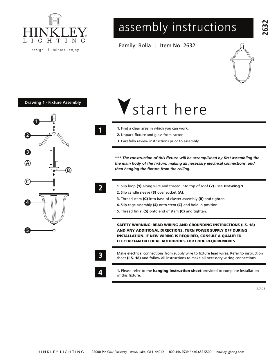 Hinkley Lighting BOLLA 2632 User Manual | 2 pages