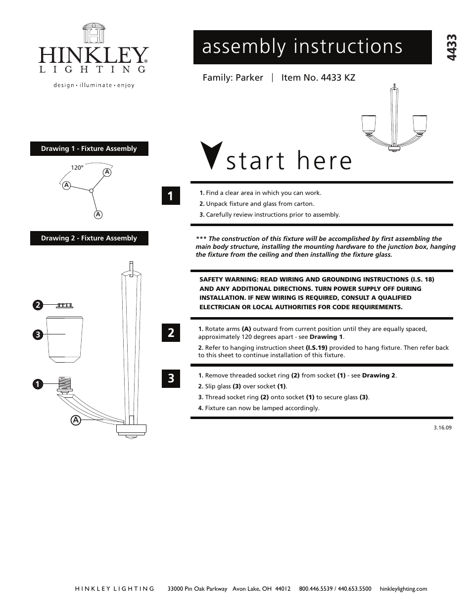 Hinkley Lighting PARKER 4433KZ User Manual | 3 pages