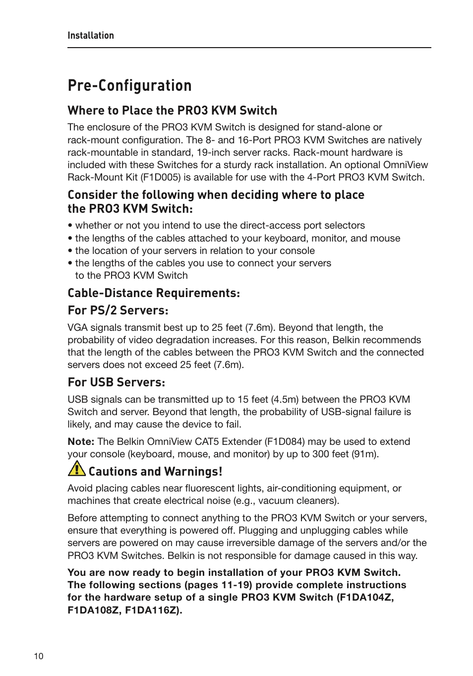 Pre-configuration | Belkin F1DA108Z User Manual | Page 12 / 48