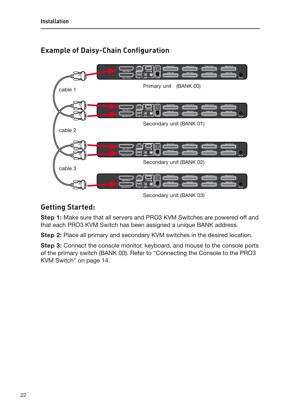 Example of daisy-chain configuration, Getting started | Belkin F1DA108Z User Manual | Page 24 / 48