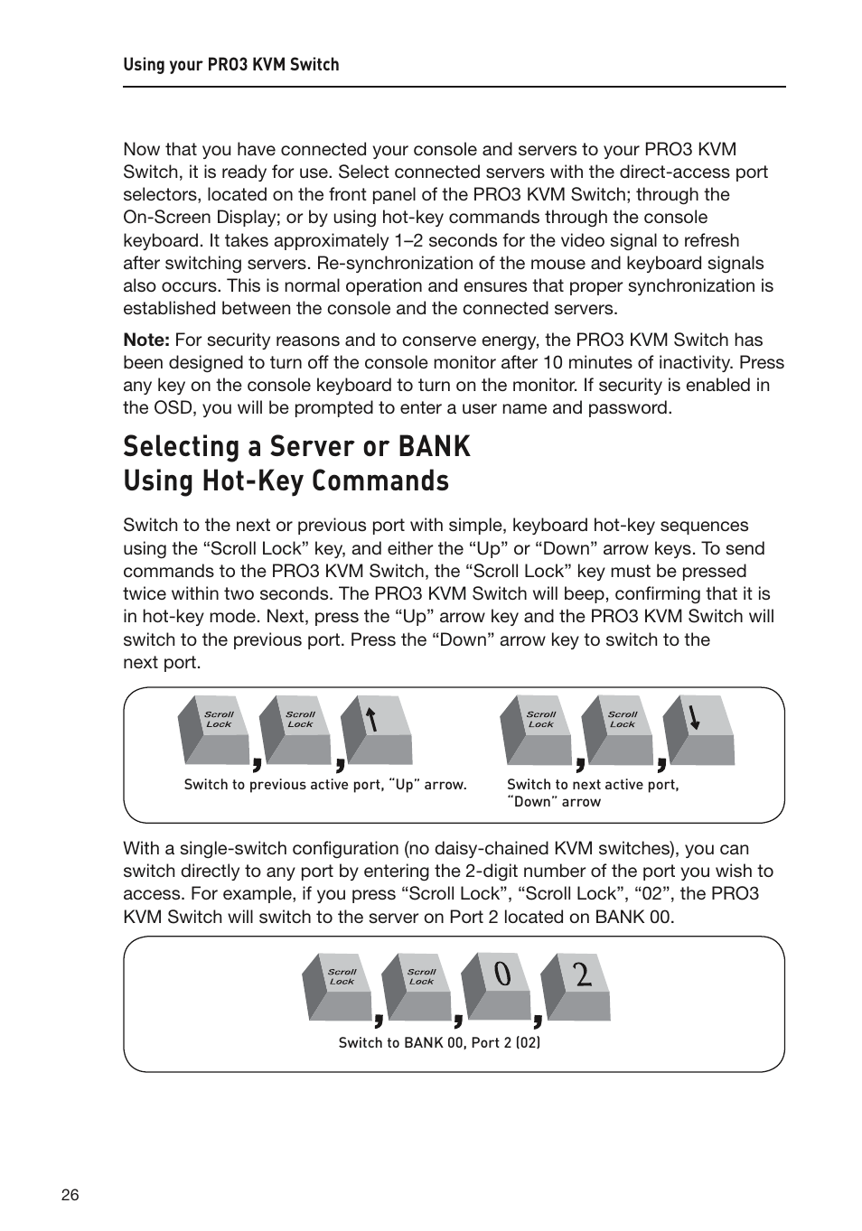 Selecting a server or bank using hot-key commands | Belkin F1DA108Z User Manual | Page 28 / 48