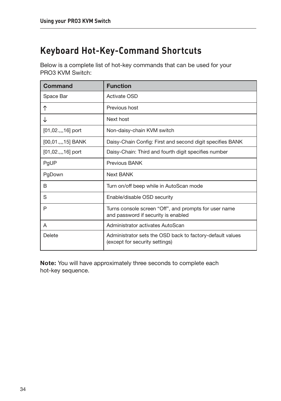 Keyboard hot-key-command shortcuts | Belkin F1DA108Z User Manual | Page 36 / 48