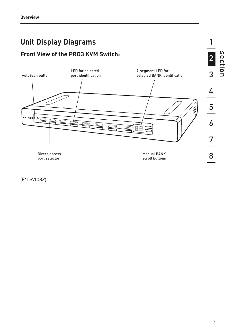 Unit display diagrams, Se ct io n | Belkin F1DA108Z User Manual | Page 9 / 48