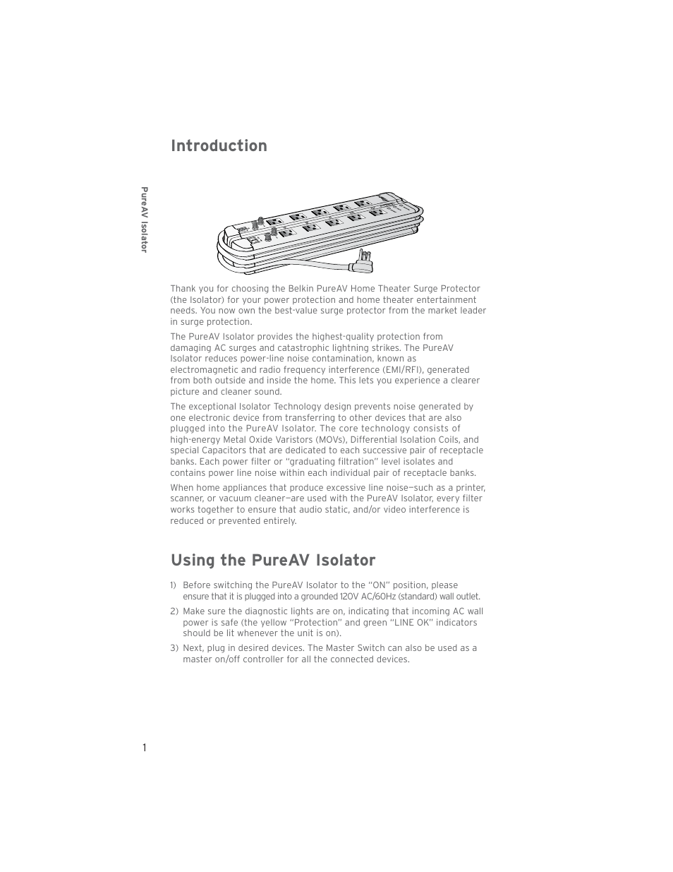 Introduction, Using the pureav isolator | Belkin F9A1033-12 User Manual | Page 2 / 8