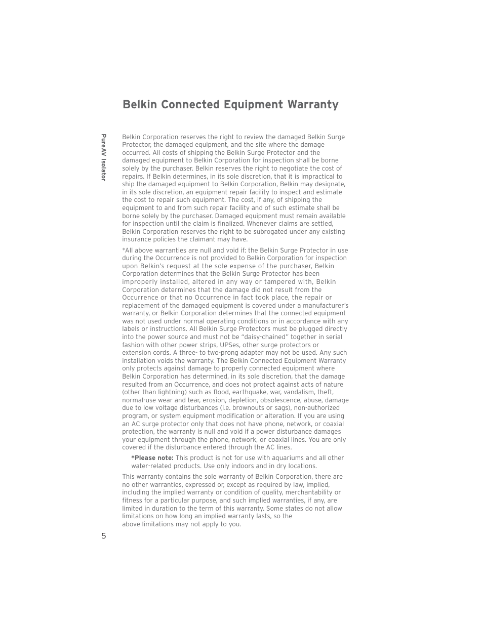 Belkin connected equipment warranty | Belkin F9A1033-12 User Manual | Page 6 / 8