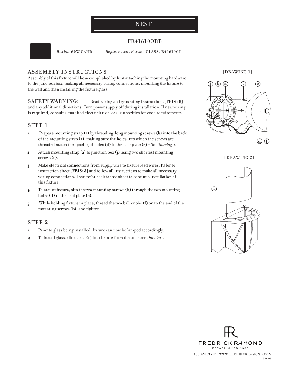 Hinkley Lighting NEST FR41610ORB User Manual | 1 page