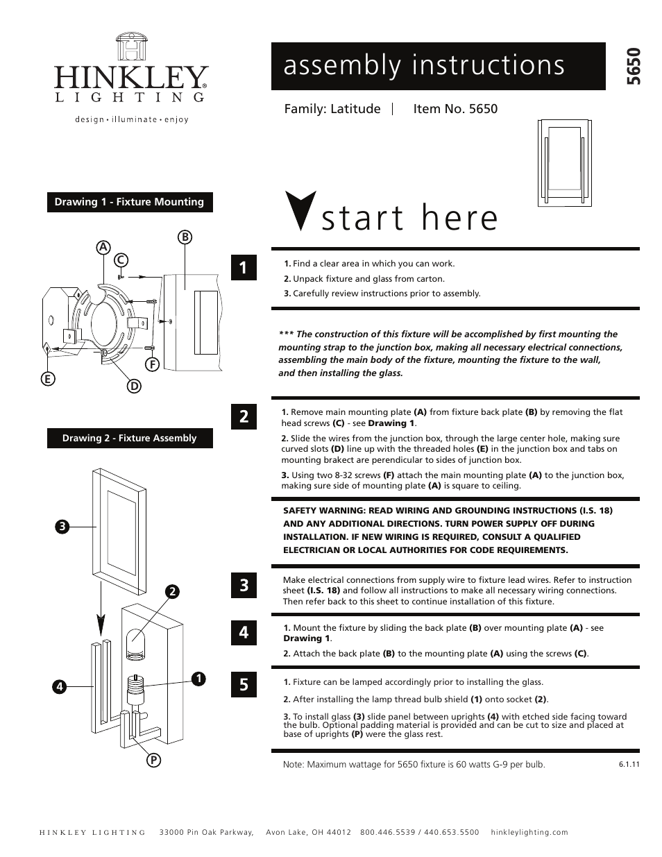 Hinkley Lighting LATITUDE 5650 User Manual | 2 pages