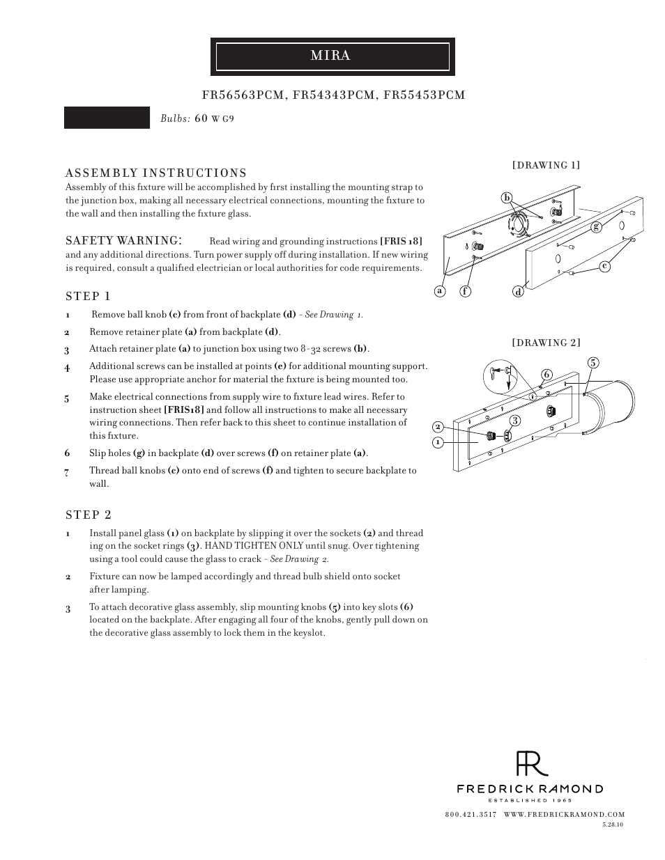 Hinkley Lighting MIRA FIZZ FR55453PCM User Manual | 1 page