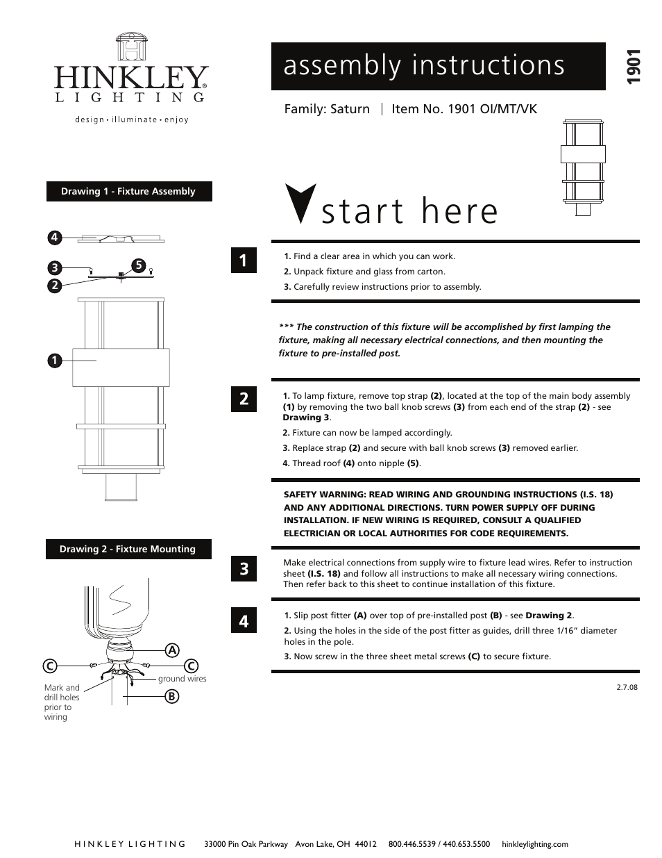 Hinkley Lighting SATURN 1901 User Manual | 2 pages