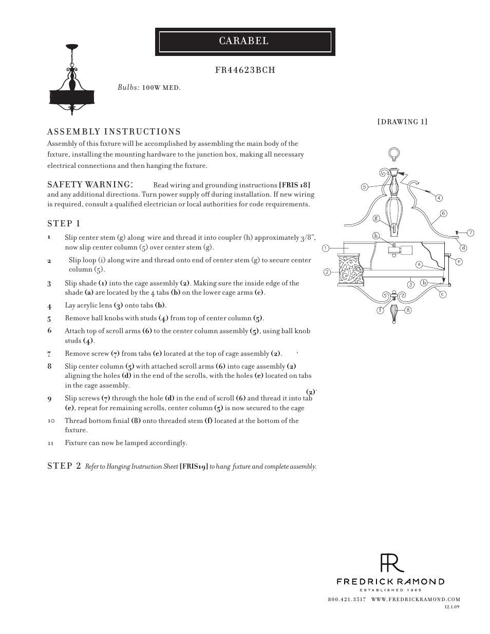 Hinkley Lighting CARABEL FR44623BCH User Manual | 1 page