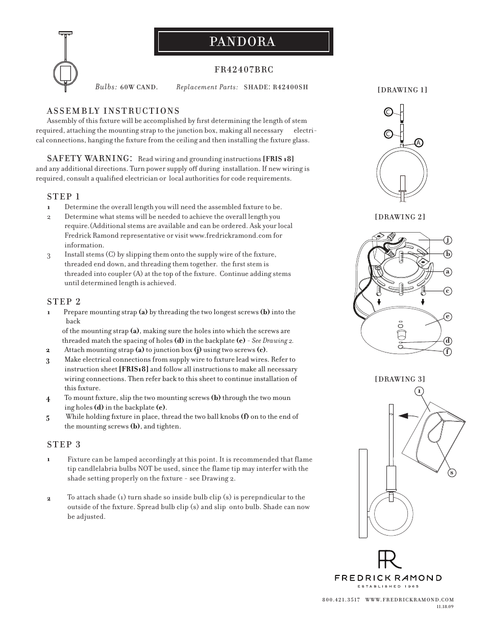 Hinkley Lighting PANDORA FR42407BRC User Manual | 1 page