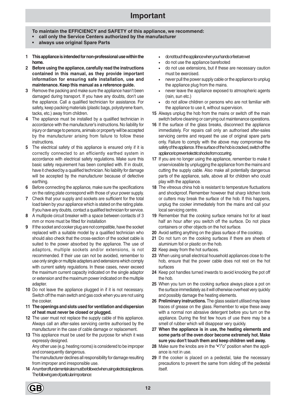Important | Indesit K6 C10/R User Manual | Page 13 / 48