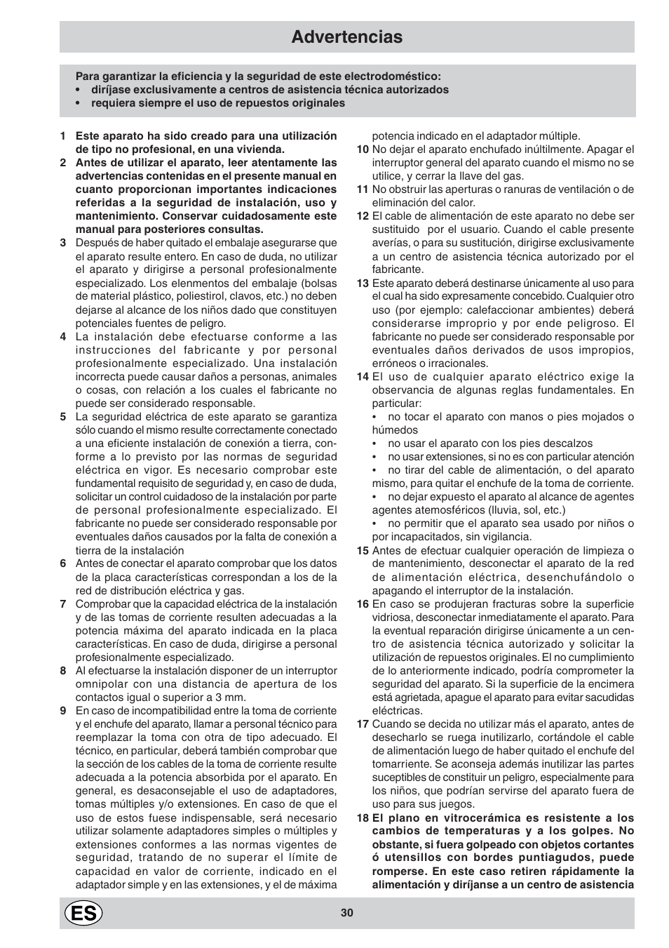 Advertencias | Indesit K6 C10/R User Manual | Page 31 / 48