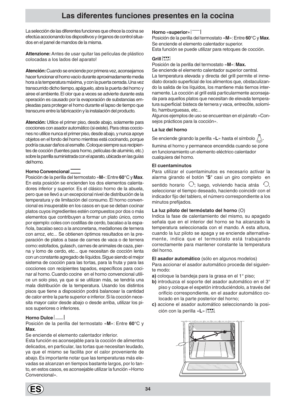 Las diferentes funciones presentes en la cocina | Indesit K6 C10/R User Manual | Page 35 / 48