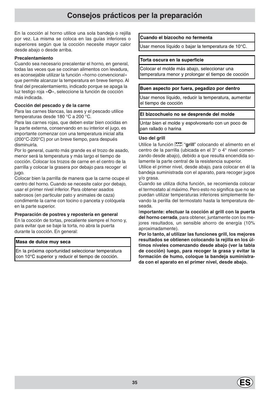 Consejos prácticos per la preparación | Indesit K6 C10/R User Manual | Page 36 / 48