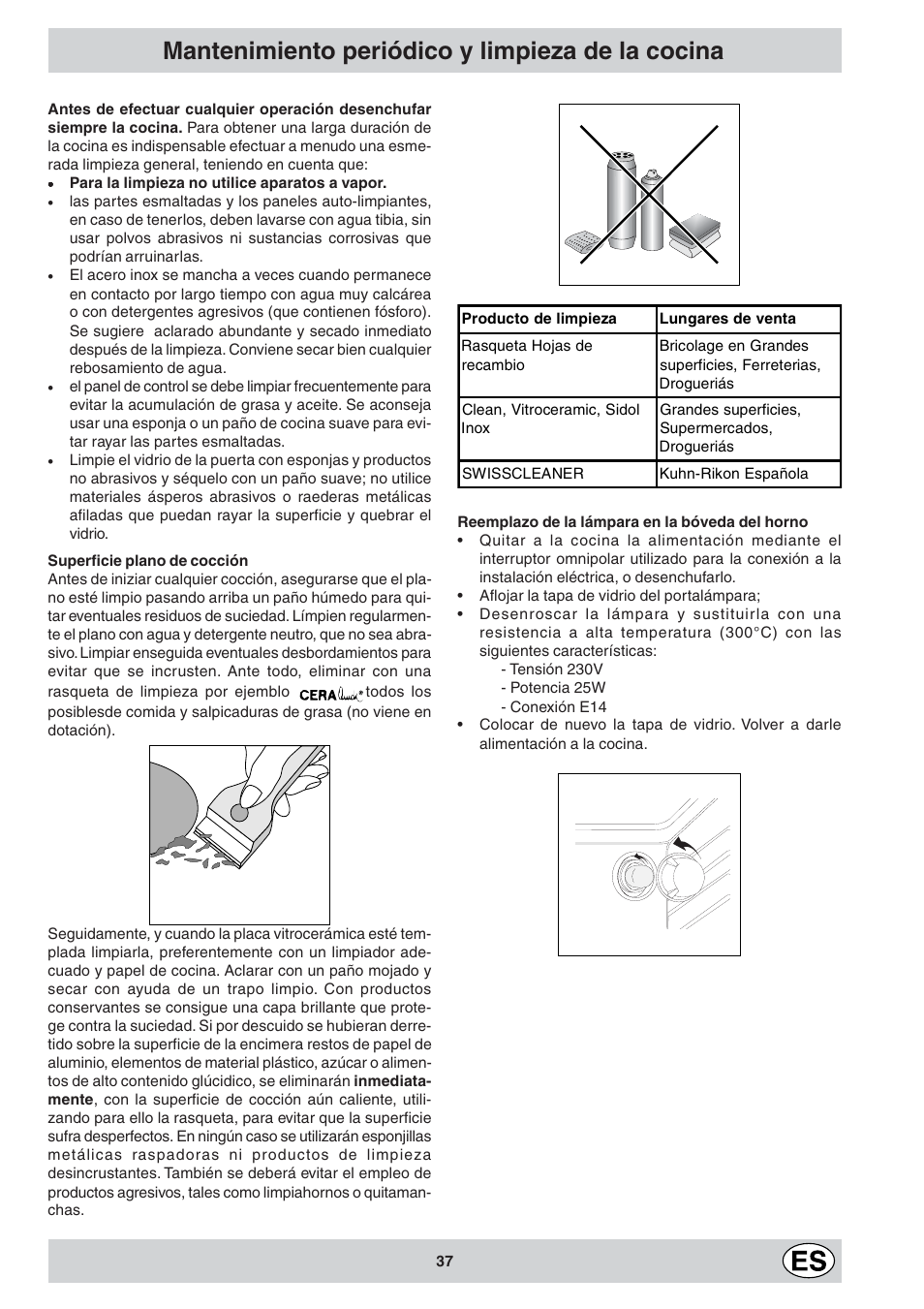 Mantenimiento periódico y limpieza de la cocina | Indesit K6 C10/R User Manual | Page 38 / 48