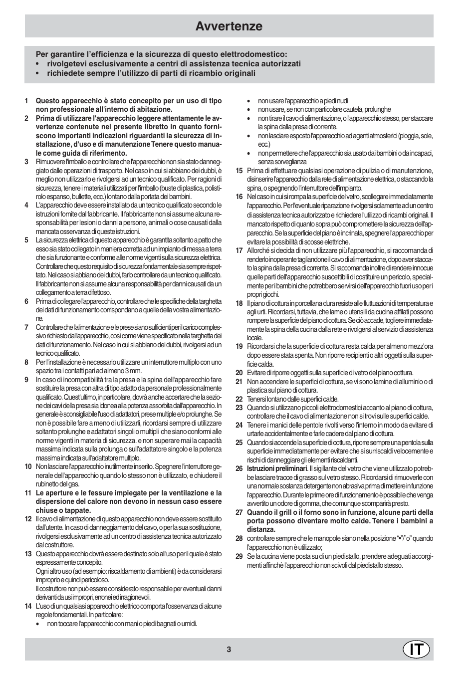 Avvertenze | Indesit K6 C10/R User Manual | Page 4 / 48