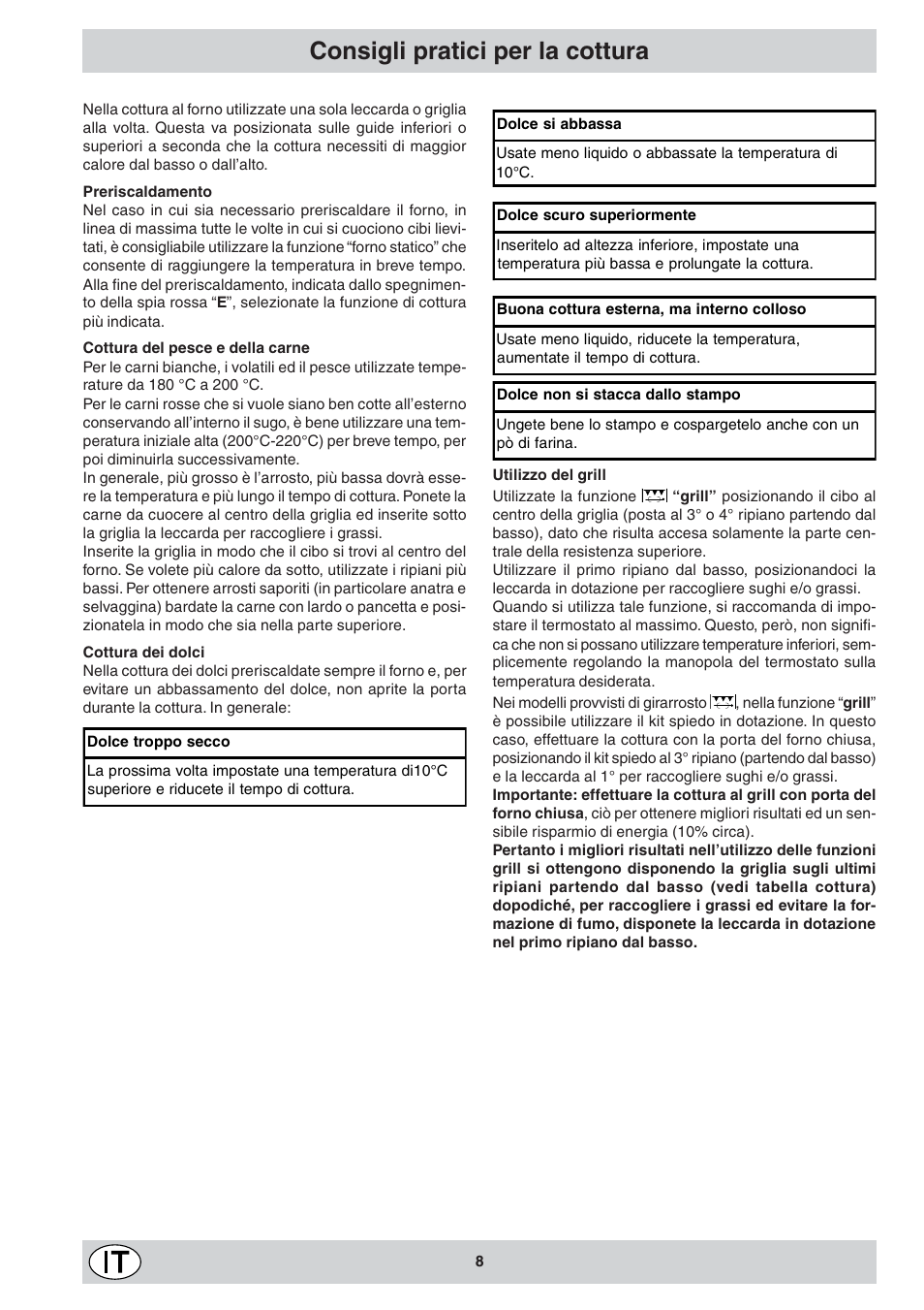 Consigli pratici per la cottura | Indesit K6 C10/R User Manual | Page 9 / 48
