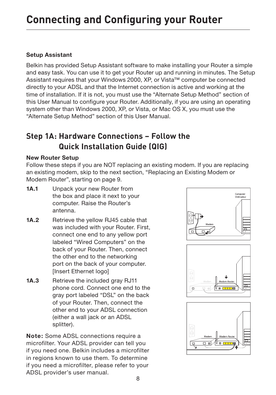 Connecting and configuring your router | Belkin ADSL2+ Modem with Wireless G Router F5D7632uk4A User Manual | Page 12 / 86