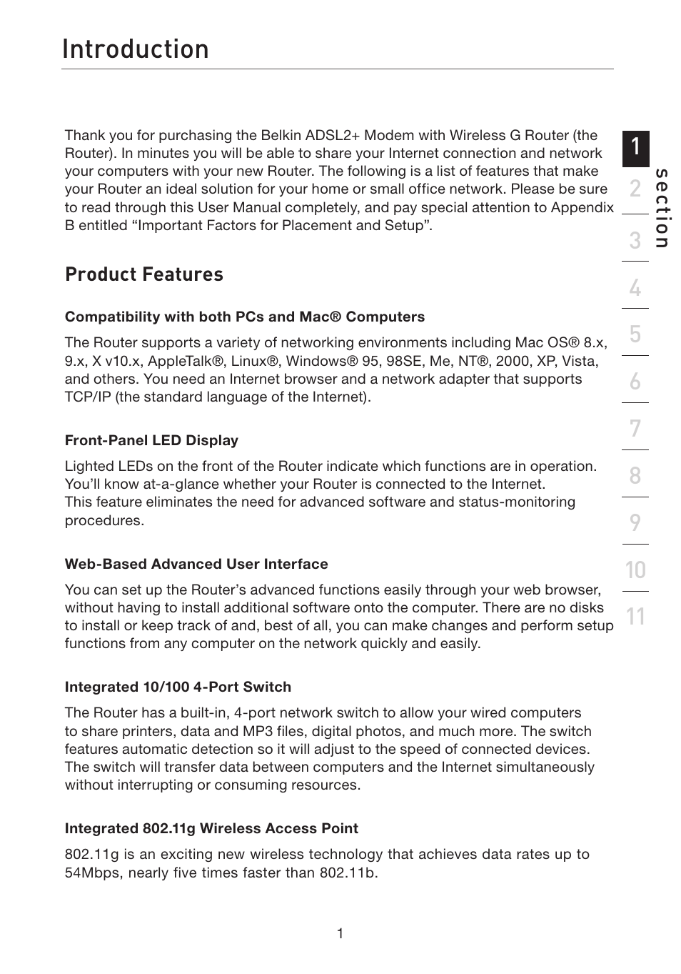 Introduction | Belkin ADSL2+ Modem with Wireless G Router F5D7632uk4A User Manual | Page 5 / 86