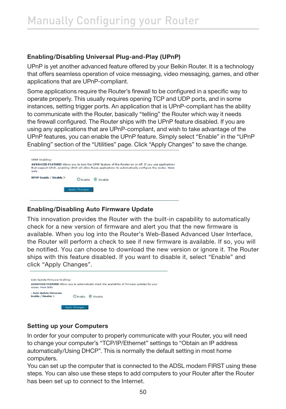 Manually configuring your router | Belkin ADSL2+ Modem with Wireless G Router F5D7632uk4A User Manual | Page 54 / 86