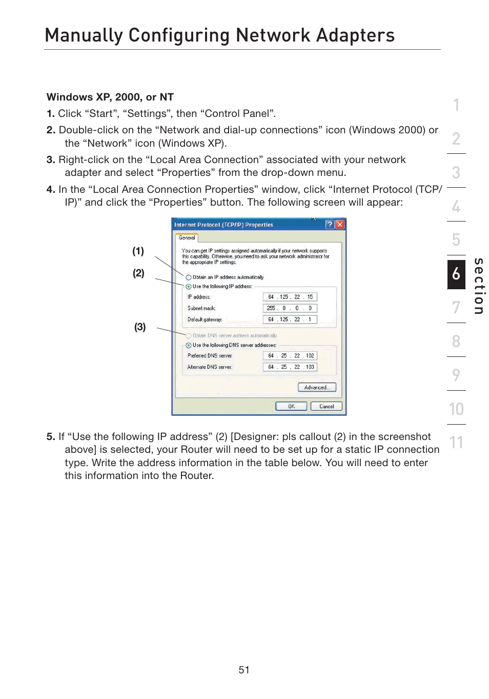 Manually configuring network adapters | Belkin ADSL2+ Modem with Wireless G Router F5D7632uk4A User Manual | Page 55 / 86