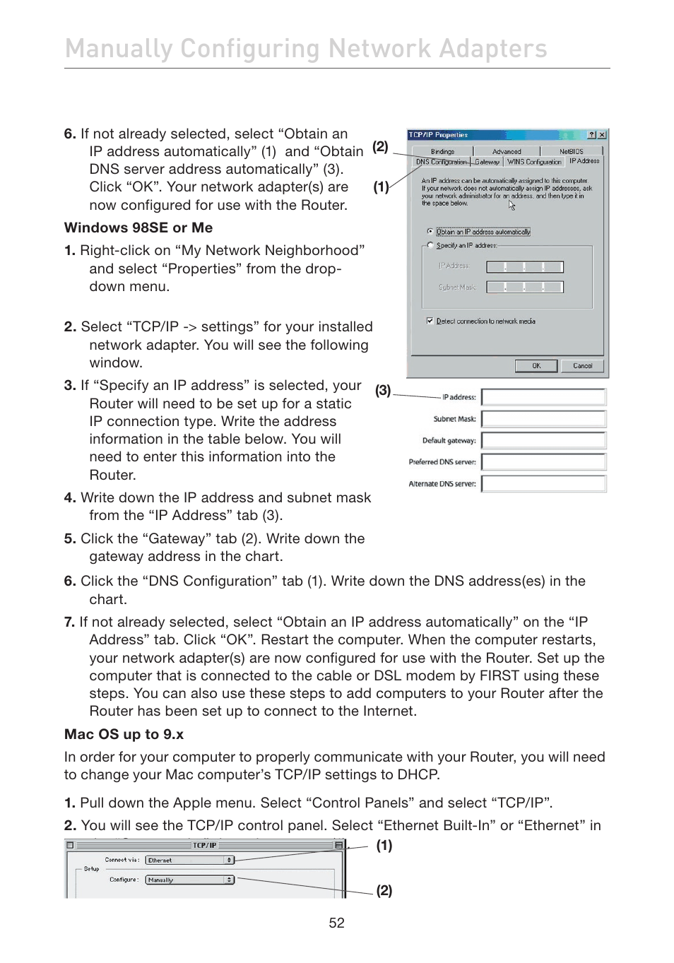 Manually configuring network adapters | Belkin ADSL2+ Modem with Wireless G Router F5D7632uk4A User Manual | Page 56 / 86