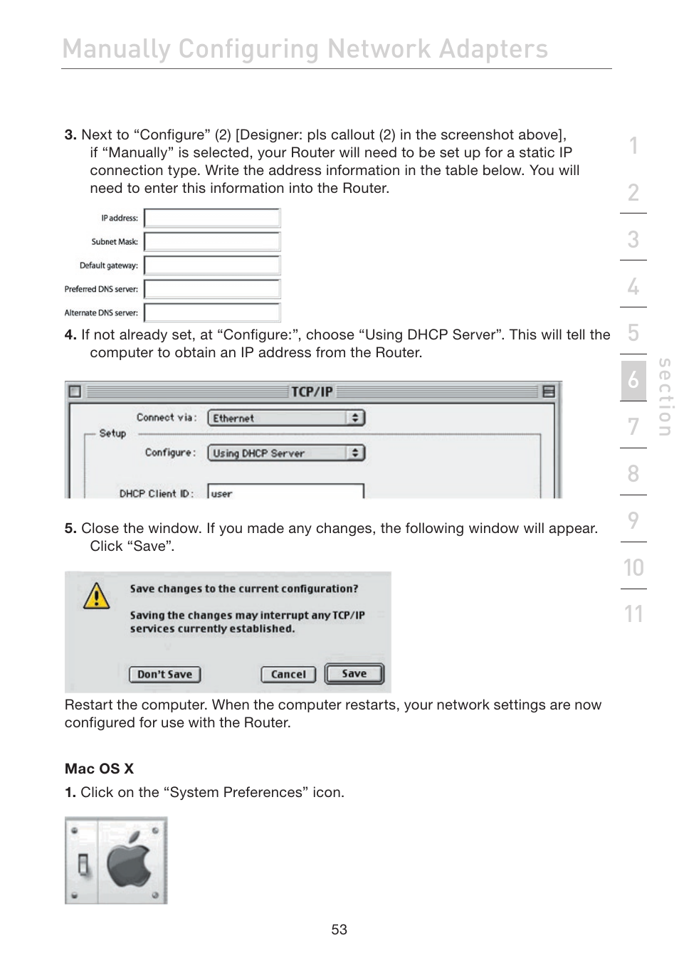 Manually configuring network adapters | Belkin ADSL2+ Modem with Wireless G Router F5D7632uk4A User Manual | Page 57 / 86