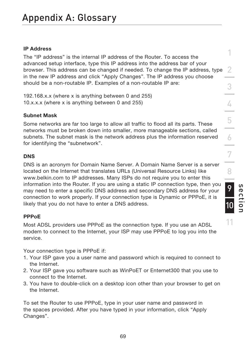 Appendix a: glossary | Belkin ADSL2+ Modem with Wireless G Router F5D7632uk4A User Manual | Page 73 / 86